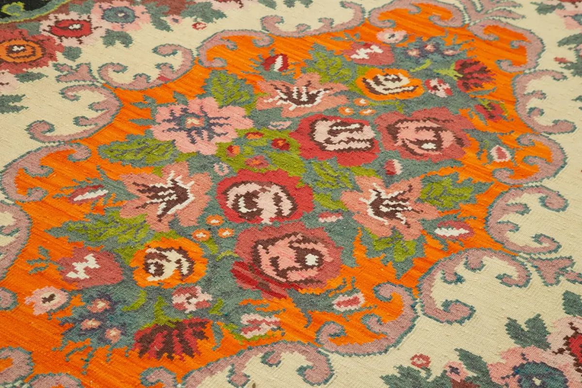 Moldovian Klasik Göbekli Siyah Pamuk Üzerine Yün El Dokuma Kilim-210x320 - Görsel 5