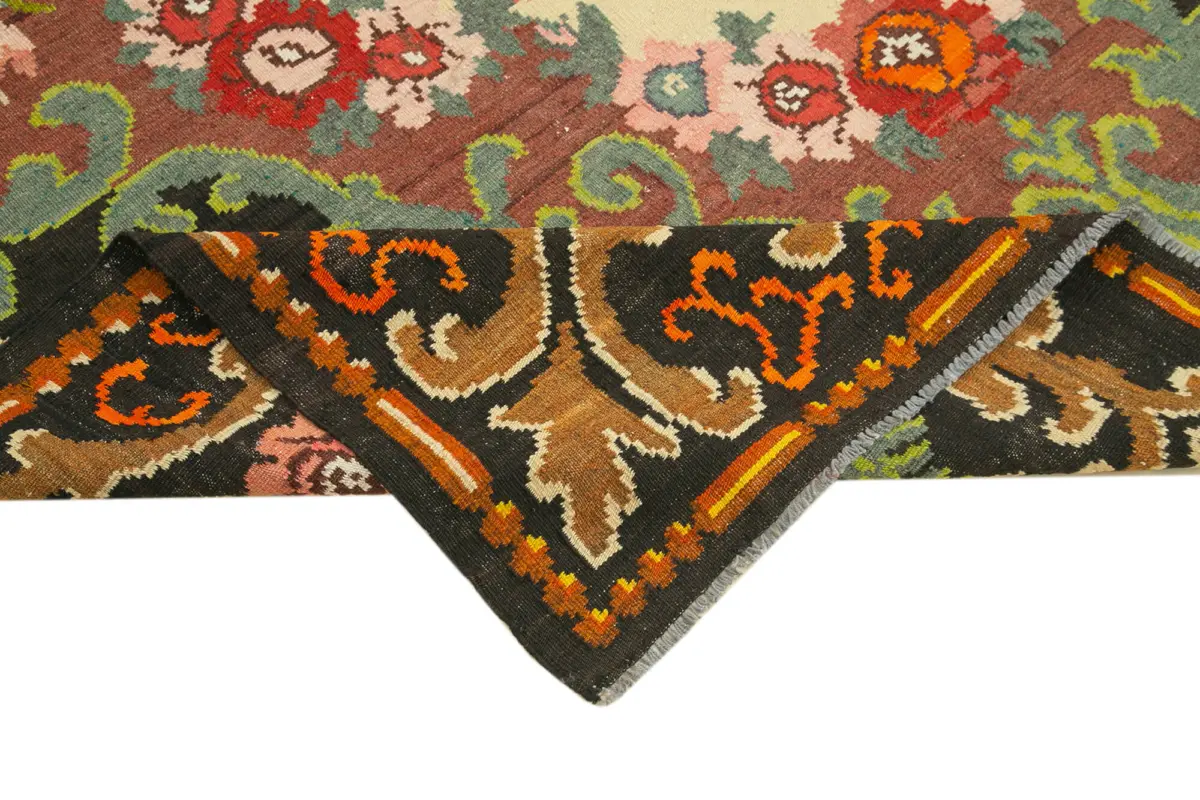 Moldovian Klasik Göbekli Siyah Pamuk Üzerine Yün El Dokuma Kilim-210x320 - Görsel 6