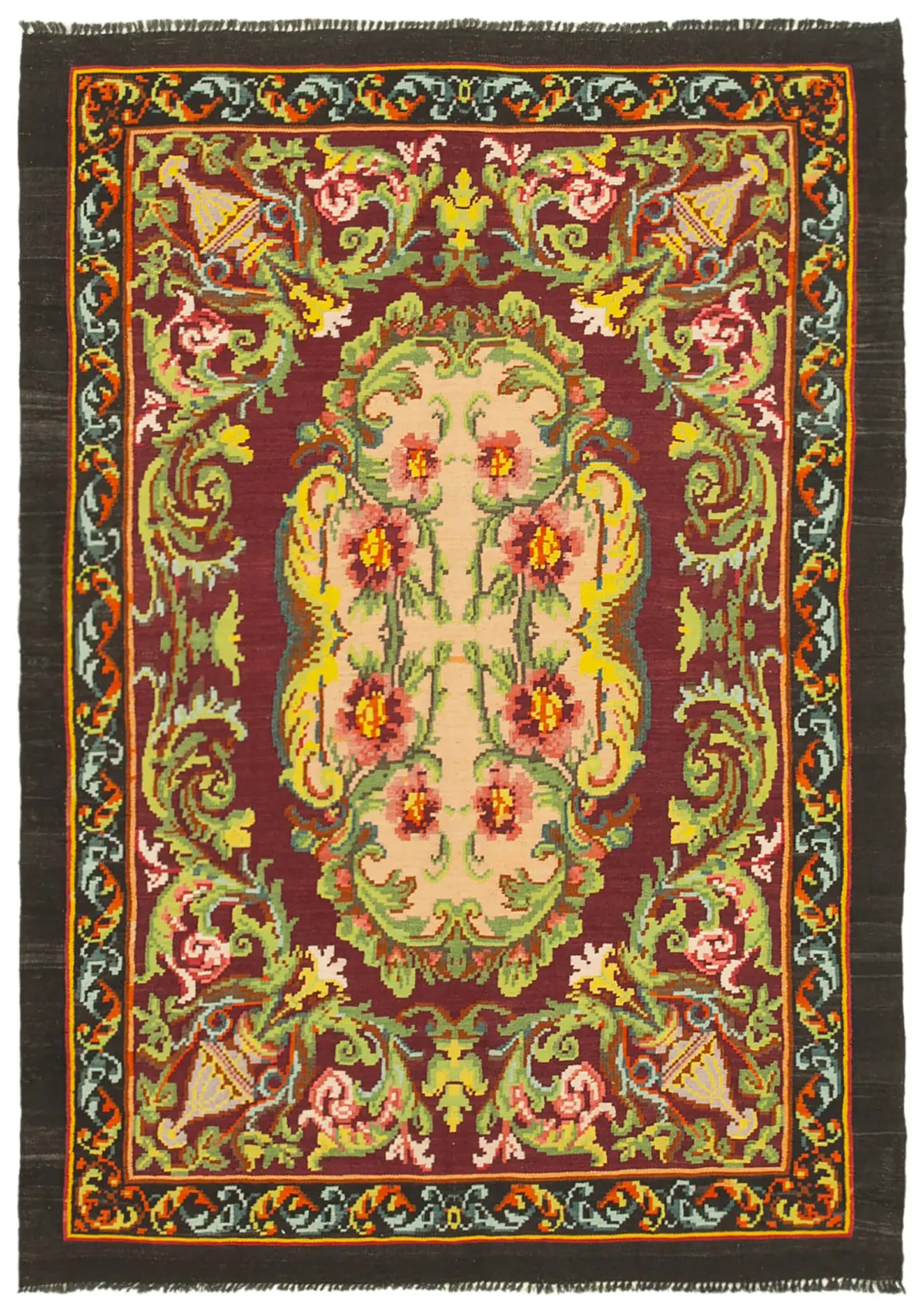 Rc_23274_1_Brown_Rose_Kilim_Rugs Moldovian Klasik Göbekli Kahverengi Pamuk Üzerine Yün El Dokuma Kilim-156x215 - Görsel 1