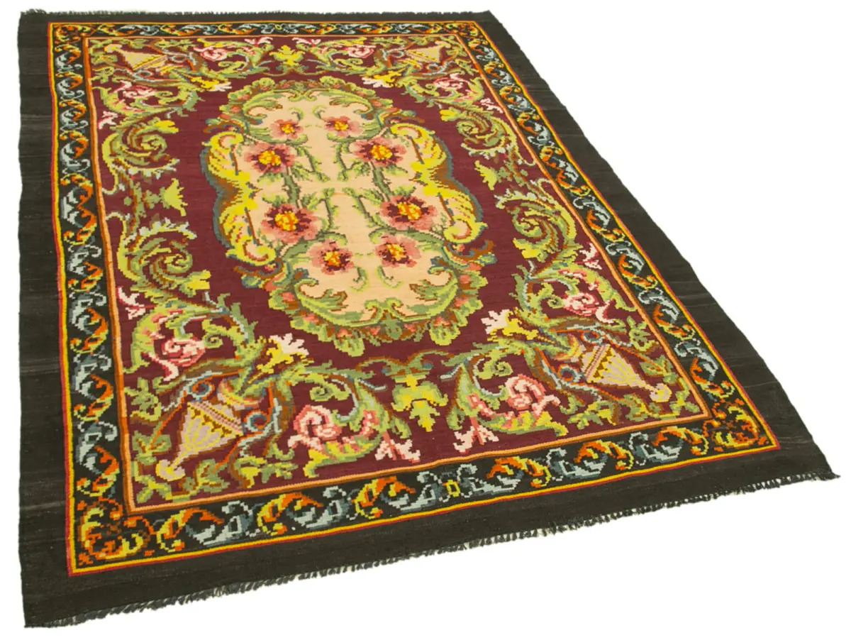 Moldovian Klasik Göbekli Kahverengi Pamuk Üzerine Yün El Dokuma Kilim-156x215 - Görsel 2