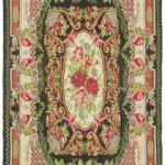 Moldovian Klasik Göbekli Siyah Pamuk Üzerine Yün El Dokuma Kilim-214x356