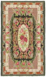 Moldovian Klasik Göbekli Siyah Pamuk Üzerine Yün El Dokuma Kilim-214x356