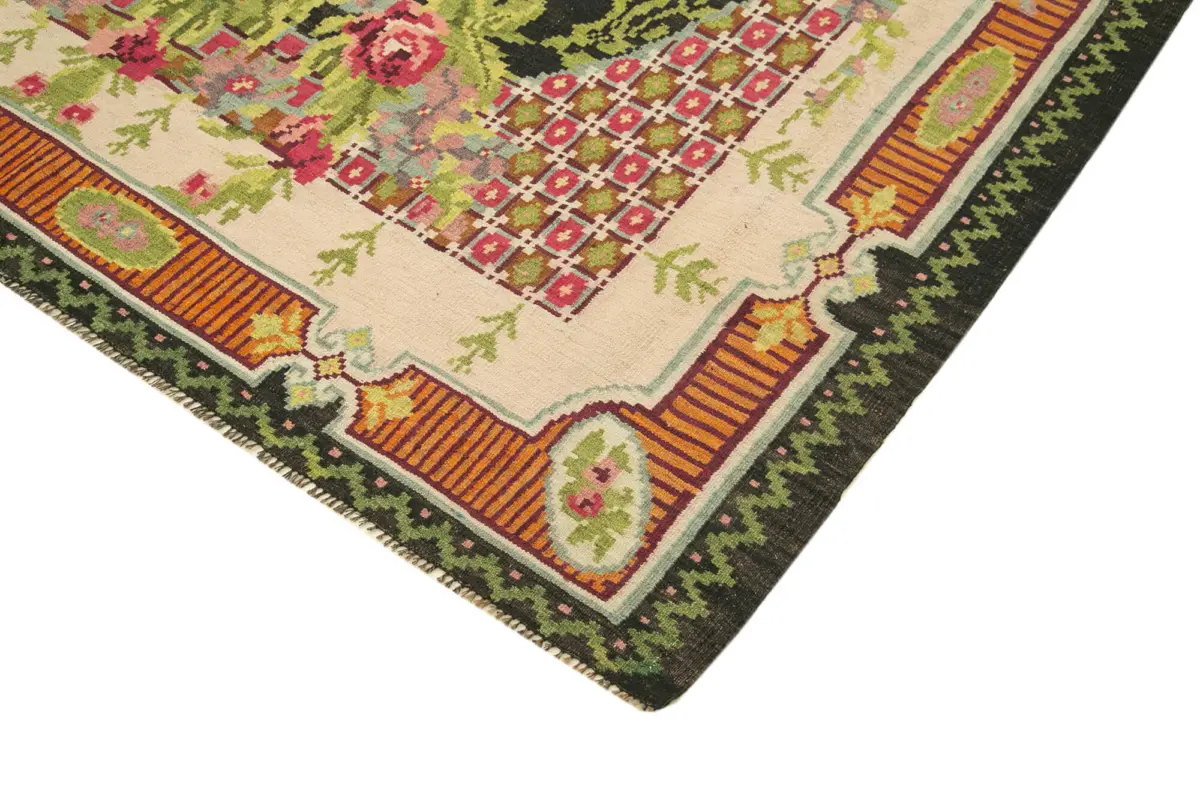 Moldovian Klasik Göbekli Siyah Pamuk Üzerine Yün El Dokuma Kilim-214x356 - Görsel 4
