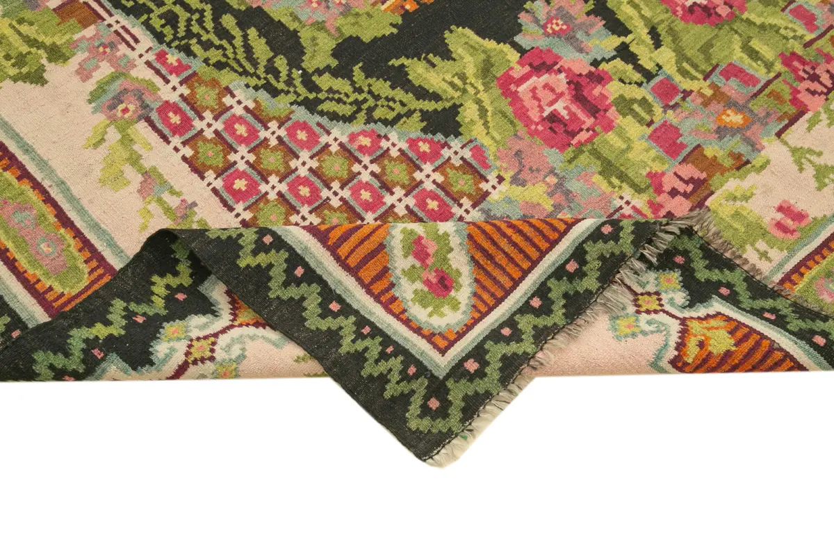 Moldovian Klasik Göbekli Siyah Pamuk Üzerine Yün El Dokuma Kilim-214x356 - Görsel 6