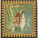 Moldovian Klasik Göbekli Siyah Pamuk Üzerine Yün El Dokuma Kilim-212x217