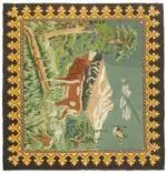 Moldovian Klasik Göbekli Siyah Pamuk Üzerine Yün El Dokuma Kilim-212x217