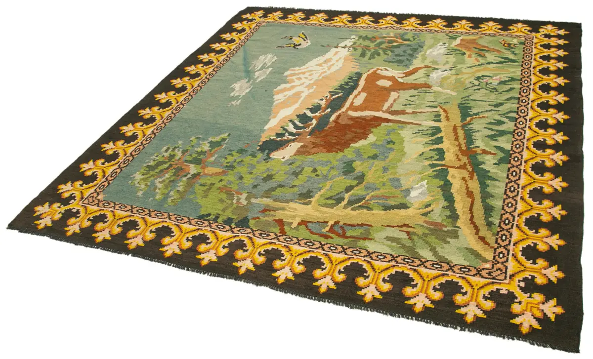 Moldovian Klasik Göbekli Siyah Pamuk Üzerine Yün El Dokuma Kilim-212x217 - Görsel 3