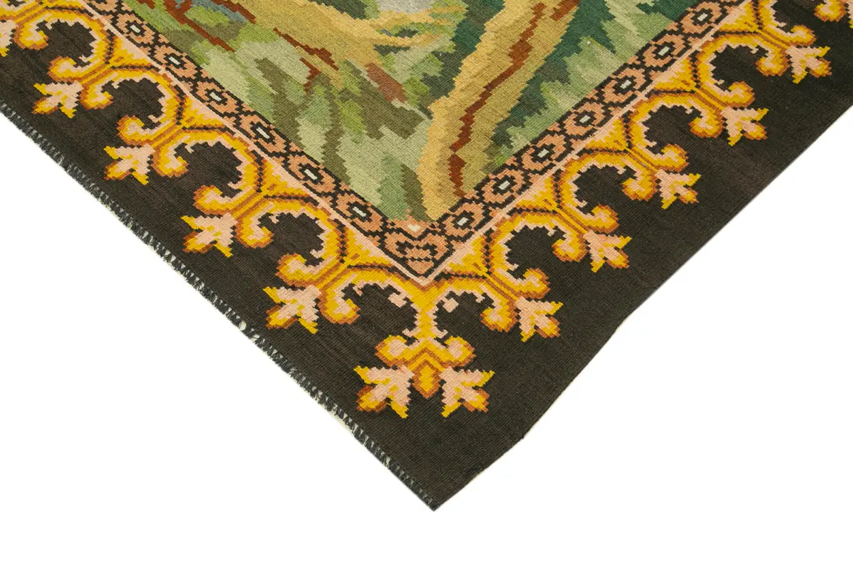 Moldovian Klasik Göbekli Siyah Pamuk Üzerine Yün El Dokuma Kilim-212x217 - Görsel 4
