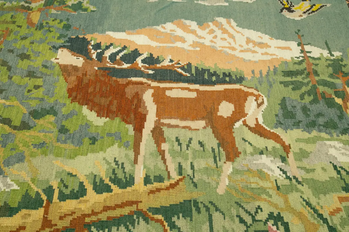 Moldovian Klasik Göbekli Siyah Pamuk Üzerine Yün El Dokuma Kilim-212x217 - Görsel 5