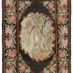 Moldovian Klasik Göbekli Siyah Pamuk Üzerine Yün El Dokuma Kilim-216x338