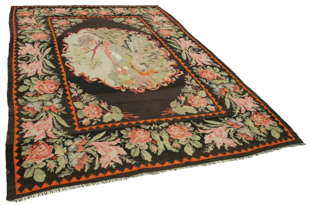 Moldovian Klasik Göbekli Siyah Pamuk Üzerine Yün El Dokuma Kilim-216x338 - Görsel 2