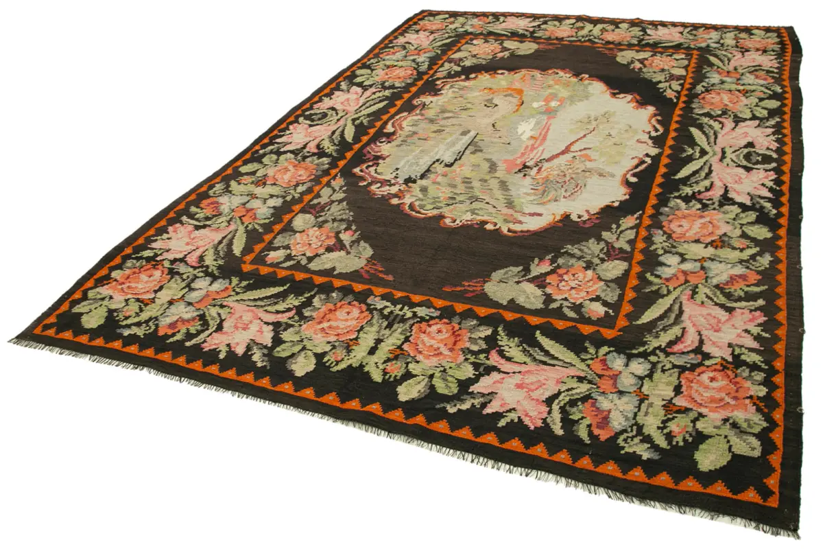 Moldovian Klasik Göbekli Siyah Pamuk Üzerine Yün El Dokuma Kilim-216x338 - Görsel 3