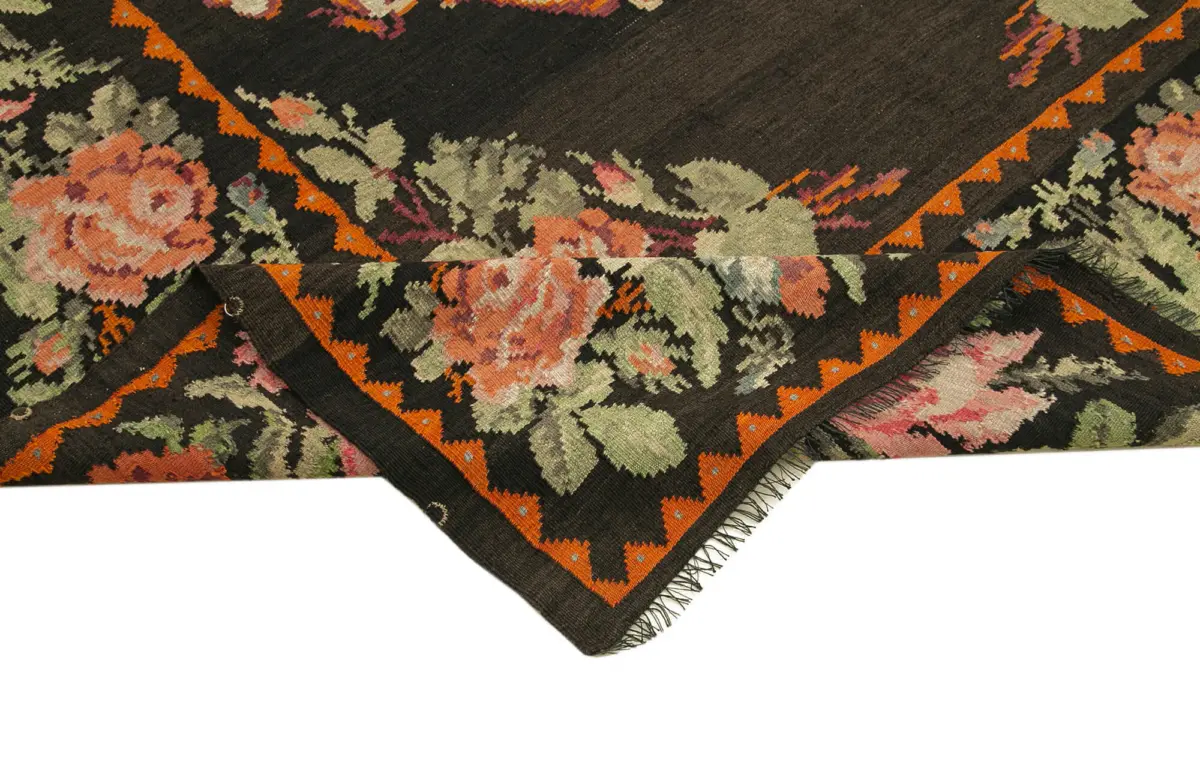 Moldovian Klasik Göbekli Siyah Pamuk Üzerine Yün El Dokuma Kilim-216x338 - Görsel 6