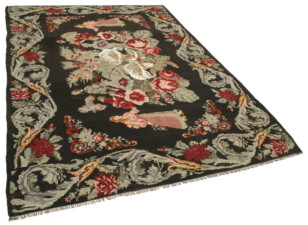 Moldovian Klasik Göbekli Siyah Pamuk Üzerine Yün El Dokuma Kilim-192x292 - Görsel 2