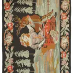 Moldovian Klasik Göbekli Siyah Pamuk Üzerine Yün El Dokuma Kilim-172x256