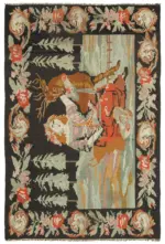 Moldovian Klasik Göbekli Siyah Pamuk Üzerine Yün El Dokuma Kilim-172x256