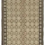 Moldovian Klasik Göbekli Siyah Pamuk Üzerine Yün El Dokuma Kilim-173x375