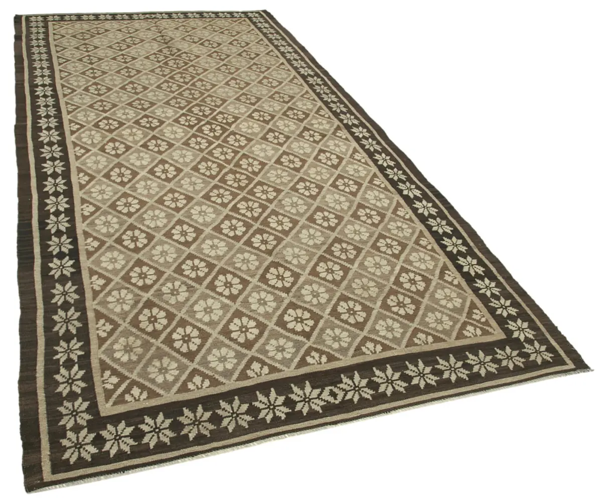 Moldovian Klasik Göbekli Siyah Pamuk Üzerine Yün El Dokuma Kilim-173x375 - Görsel 2