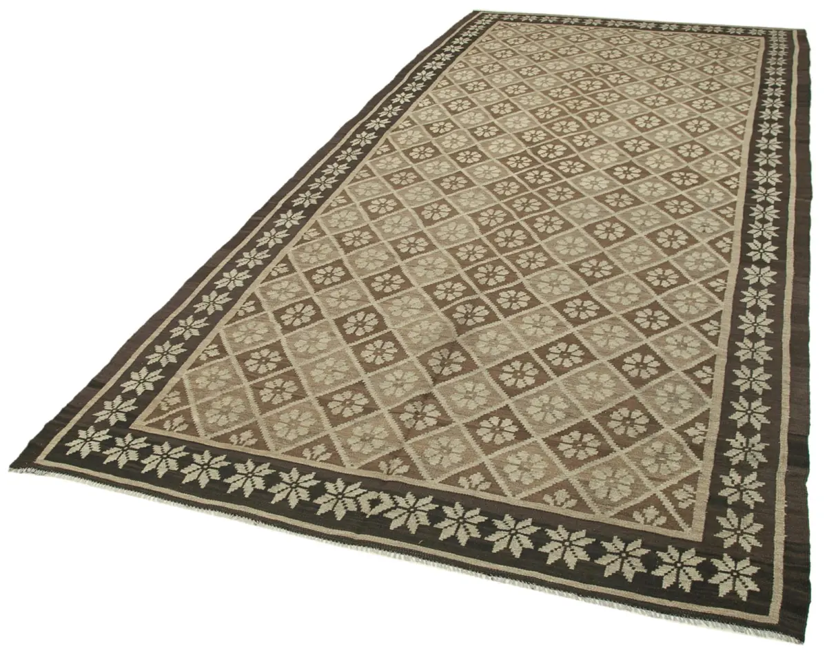 Moldovian Klasik Göbekli Siyah Pamuk Üzerine Yün El Dokuma Kilim-173x375 - Görsel 3