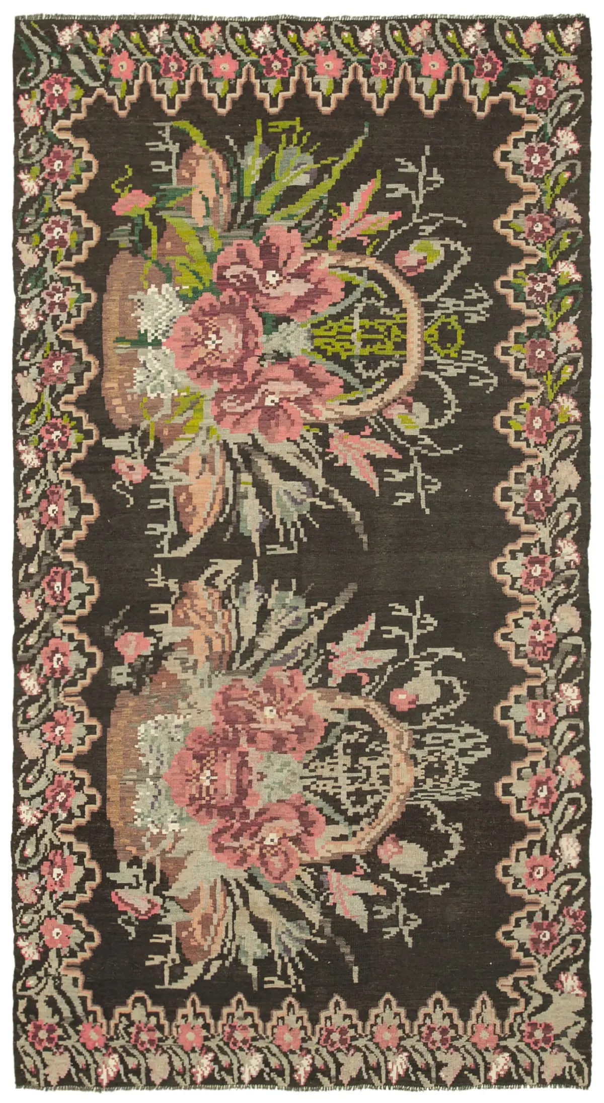 Rc_23311_1_Black_Rose_Kilim_Rugs Moldovian Klasik Göbekli Siyah Pamuk Üzerine Yün El Dokuma Kilim-169x308 - Görsel 1