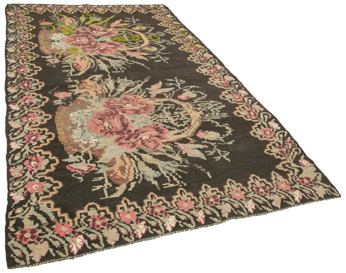 Moldovian Klasik Göbekli Siyah Pamuk Üzerine Yün El Dokuma Kilim-169x308 - Görsel 2