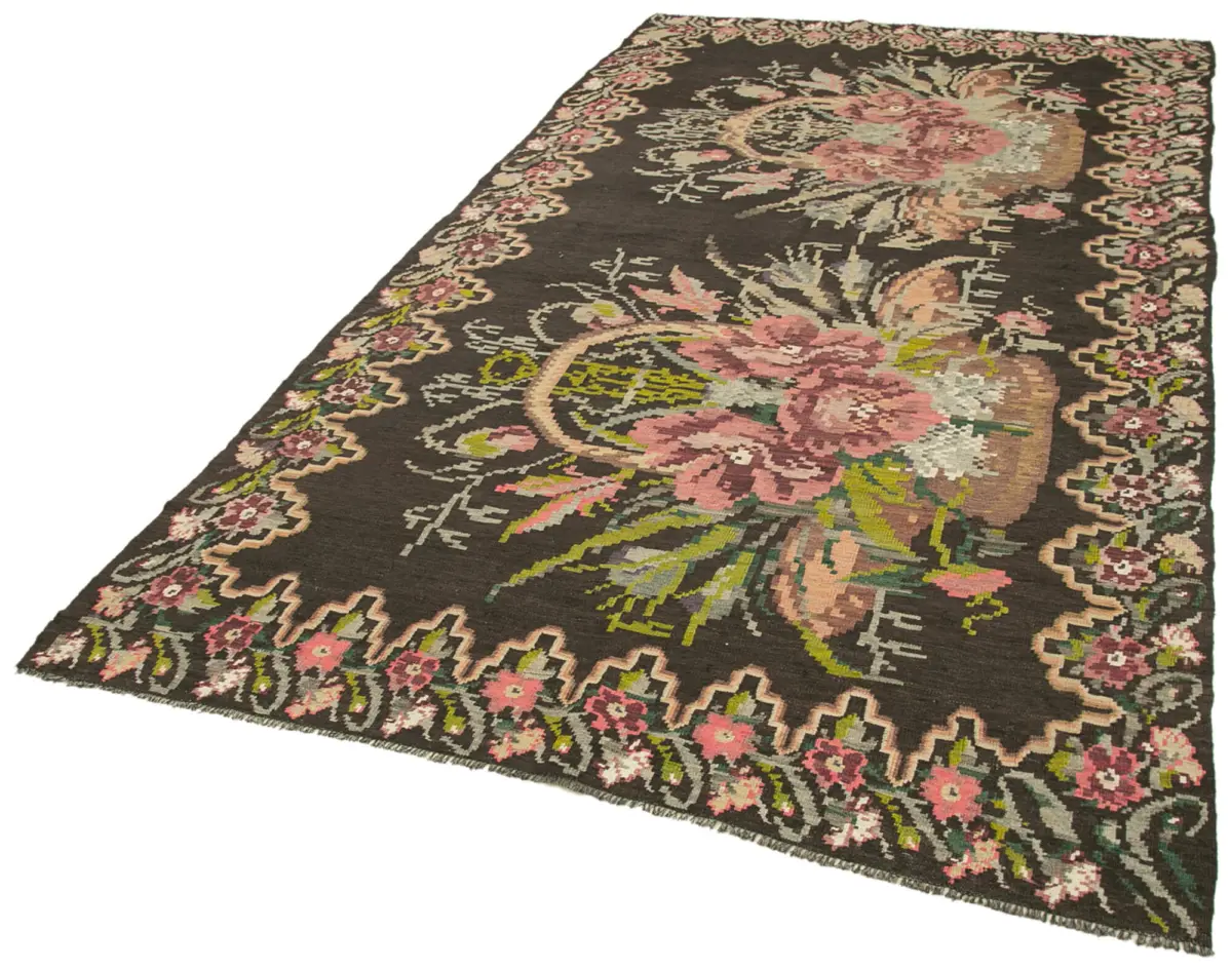 Moldovian Klasik Göbekli Siyah Pamuk Üzerine Yün El Dokuma Kilim-169x308 - Görsel 3