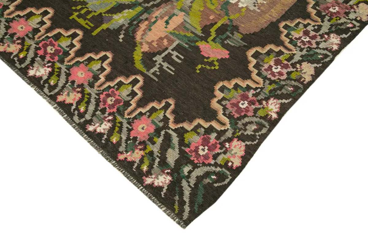 Moldovian Klasik Göbekli Siyah Pamuk Üzerine Yün El Dokuma Kilim-169x308 - Görsel 4