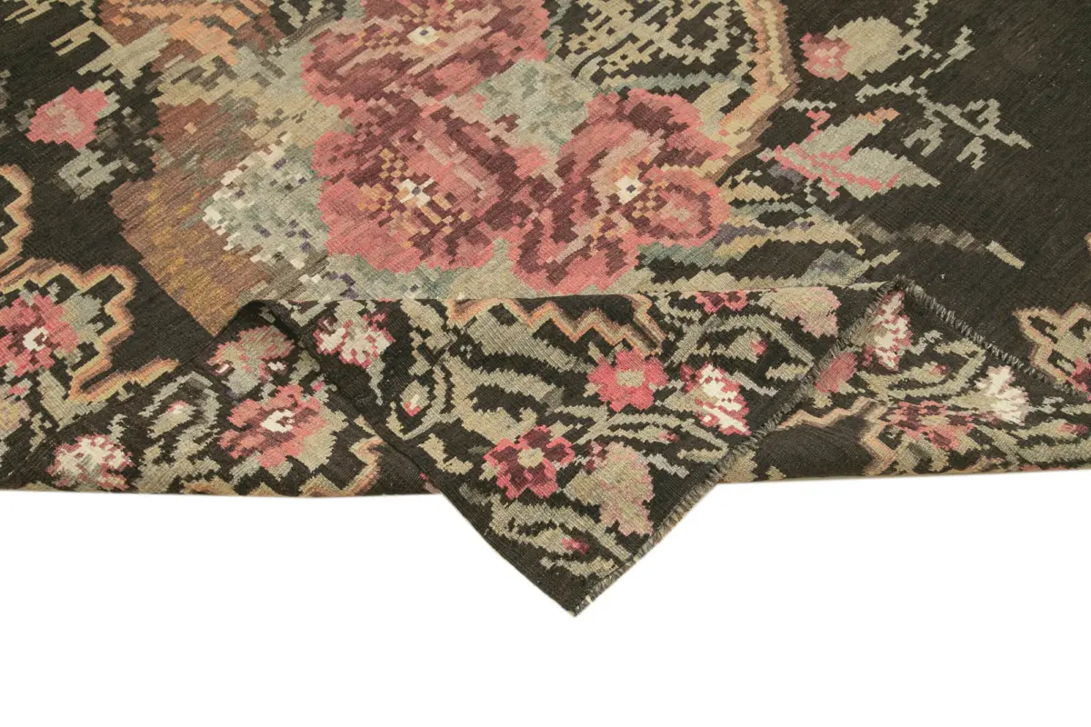 Moldovian Klasik Göbekli Siyah Pamuk Üzerine Yün El Dokuma Kilim-169x308 - Görsel 6