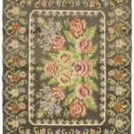 Moldovian Klasik Göbekli Kahverengi Pamuk Üzerine Yün El Dokuma Kilim-189x248