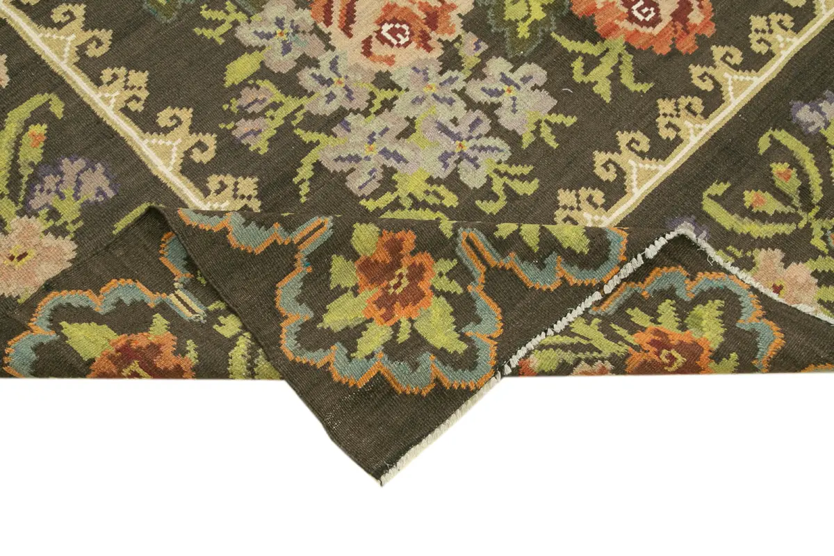 Moldovian Klasik Göbekli Kahverengi Pamuk Üzerine Yün El Dokuma Kilim-189x248 - Görsel 6