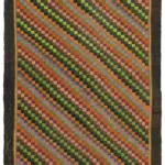 Moldovian Klasik Göbekli Siyah Pamuk Üzerine Yün El Dokuma Kilim-208x384