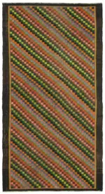 Moldovian Klasik Göbekli Siyah Pamuk Üzerine Yün El Dokuma Kilim-208x384