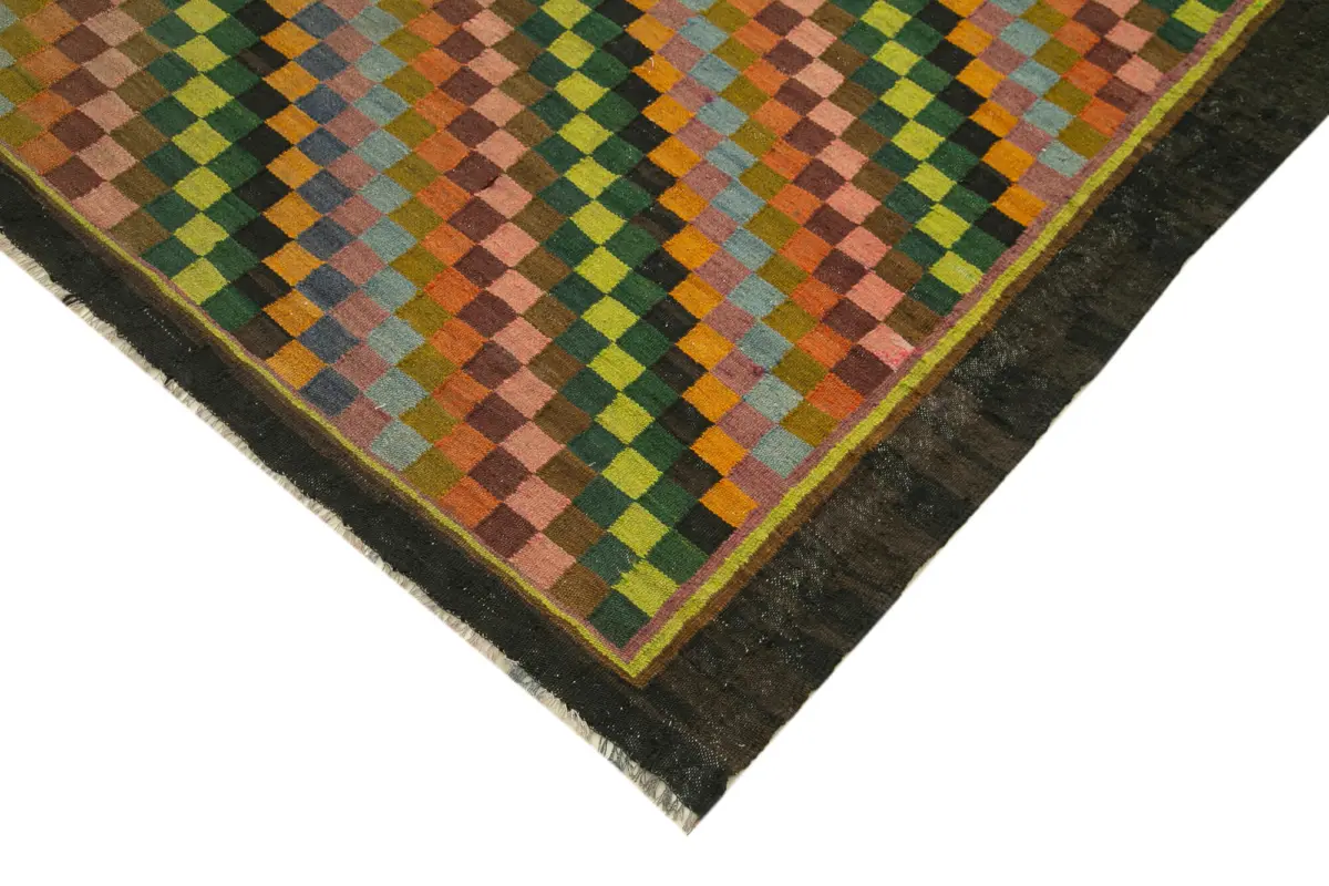 Moldovian Klasik Göbekli Siyah Pamuk Üzerine Yün El Dokuma Kilim-208x384 - Görsel 4