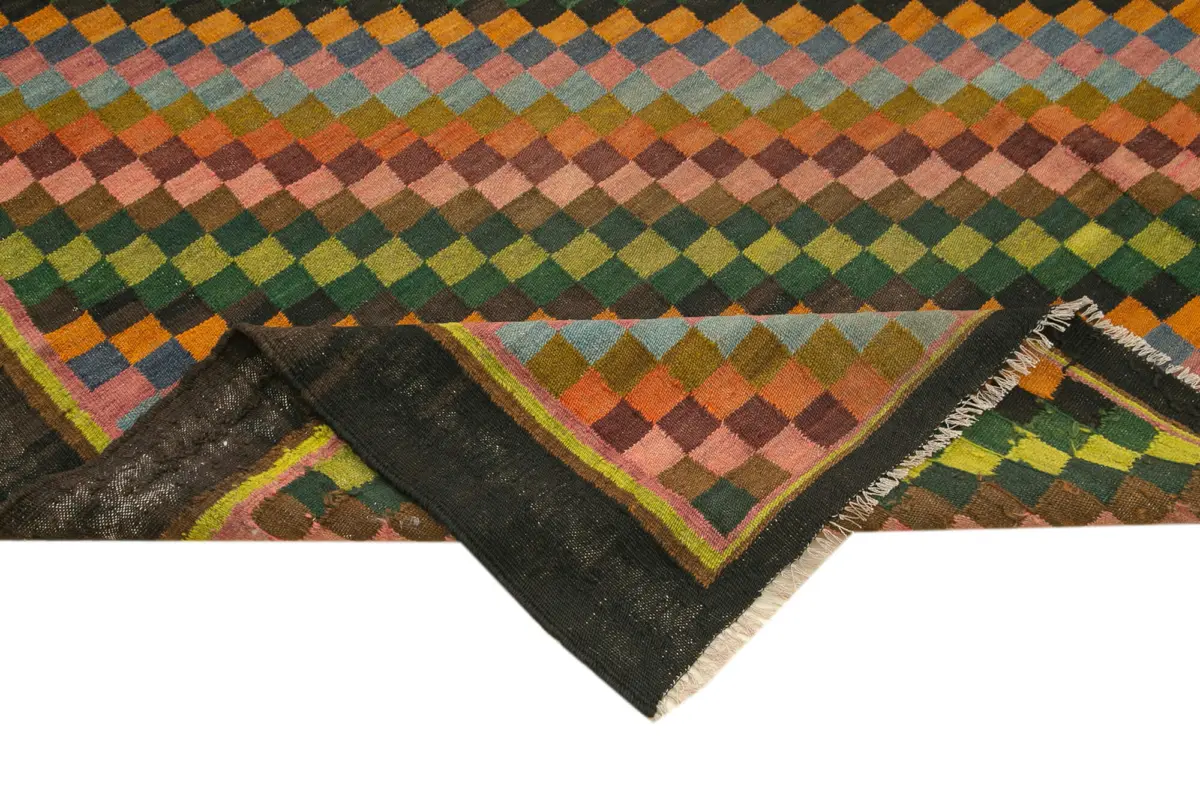 Moldovian Klasik Göbekli Siyah Pamuk Üzerine Yün El Dokuma Kilim-208x384 - Görsel 6