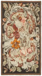 Moldovian Klasik Göbekli Siyah Pamuk Üzerine Yün El Dokuma Kilim-177x317