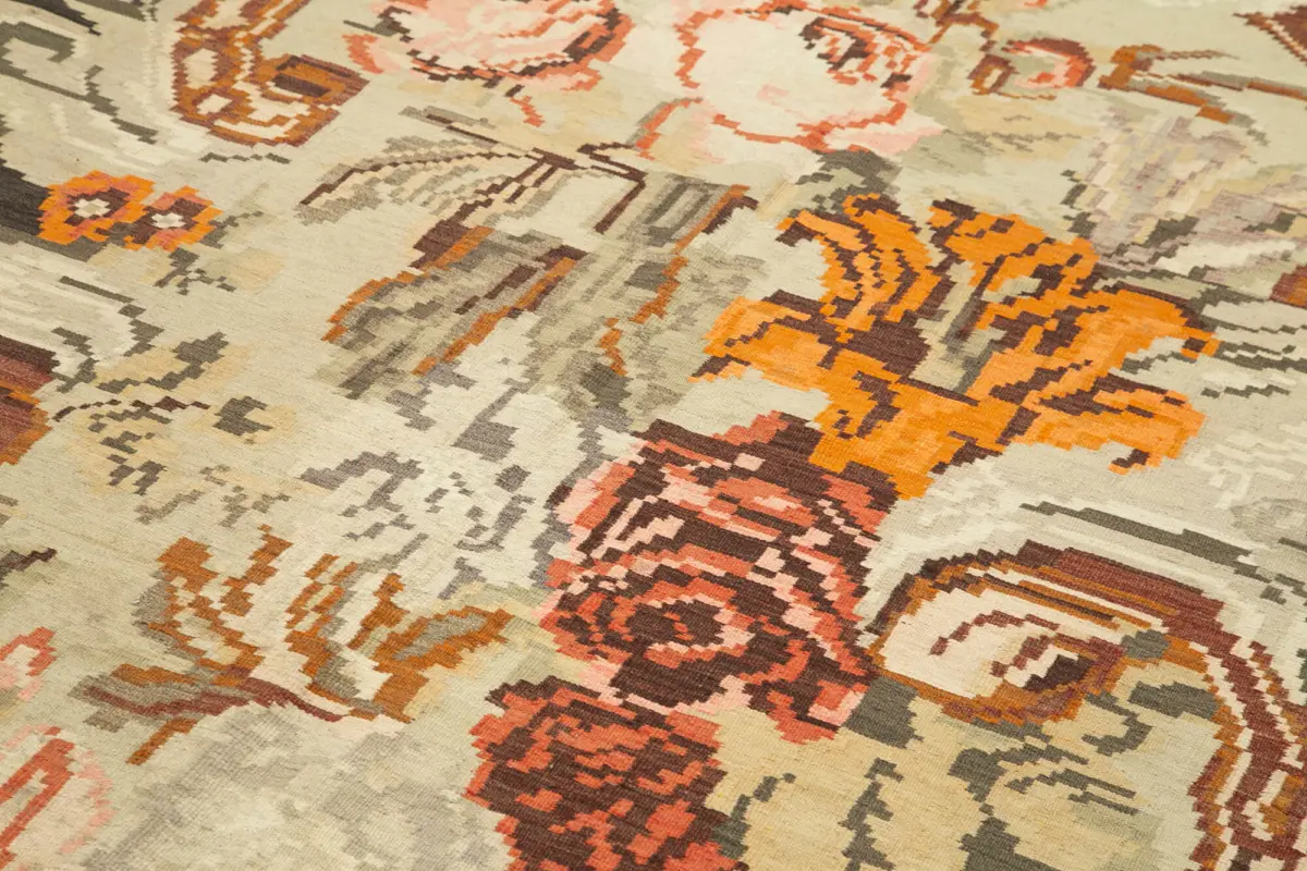 Moldovian Klasik Göbekli Siyah Pamuk Üzerine Yün El Dokuma Kilim-177x317 - Görsel 5