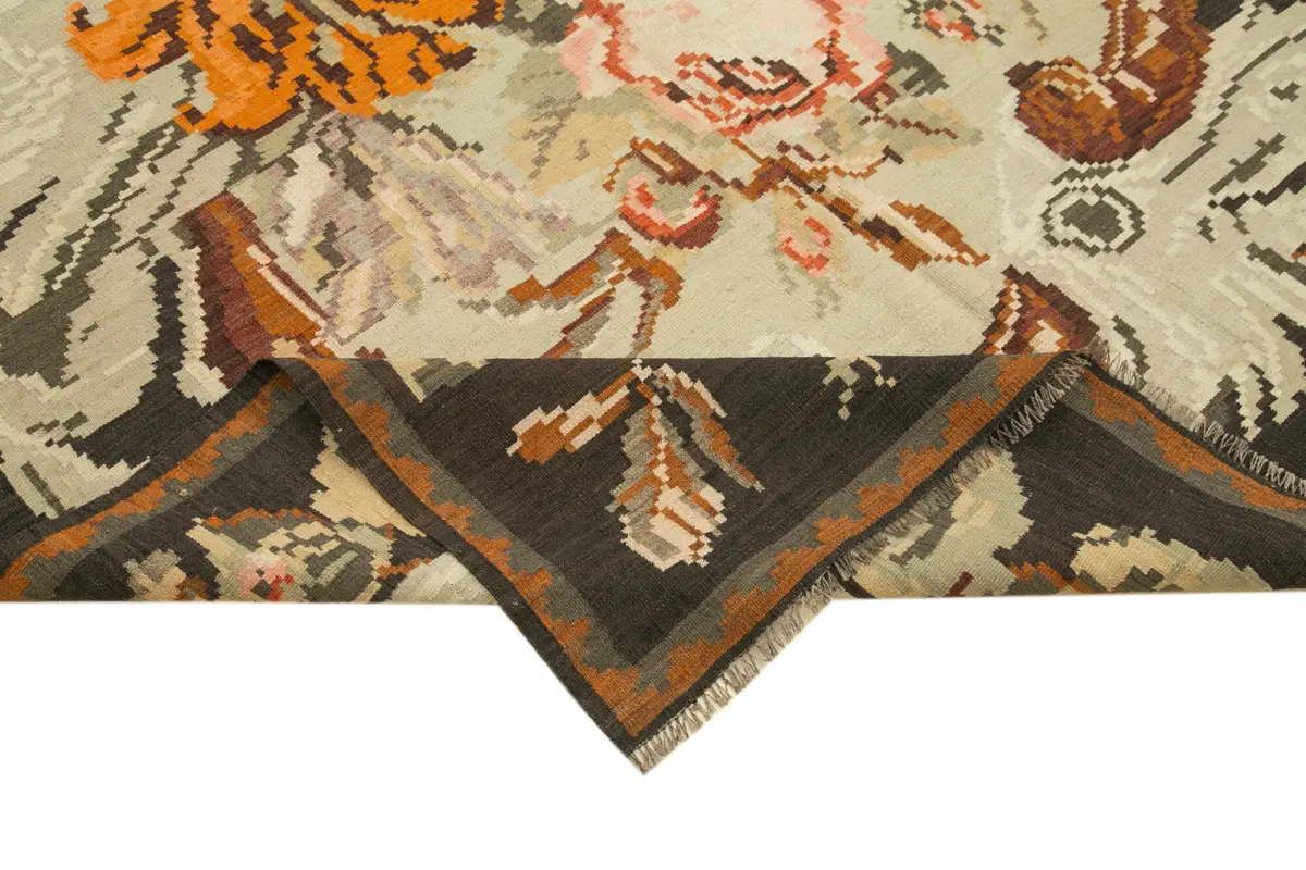 Moldovian Klasik Göbekli Siyah Pamuk Üzerine Yün El Dokuma Kilim-177x317 - Görsel 6