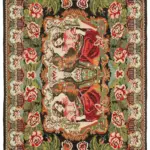 Moldovian Klasik Göbekli Siyah Pamuk Üzerine Yün El Dokuma Kilim-193x340