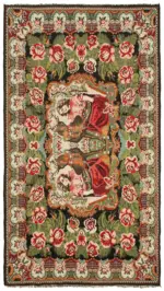 Moldovian Klasik Göbekli Siyah Pamuk Üzerine Yün El Dokuma Kilim-193x340