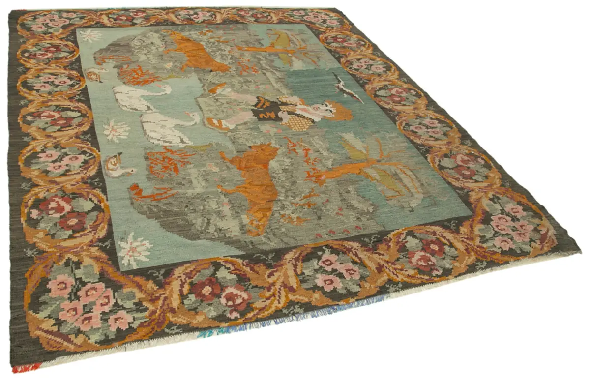 Moldovian Klasik Göbekli Kahverengi Pamuk Üzerine Yün El Dokuma Kilim-200x243 - Görsel 2