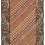 Moldovian Klasik Göbekli Kahverengi Pamuk Üzerine Yün El Dokuma Kilim-160x306