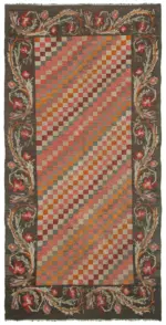 Moldovian Klasik Göbekli Kahverengi Pamuk Üzerine Yün El Dokuma Kilim-160x306