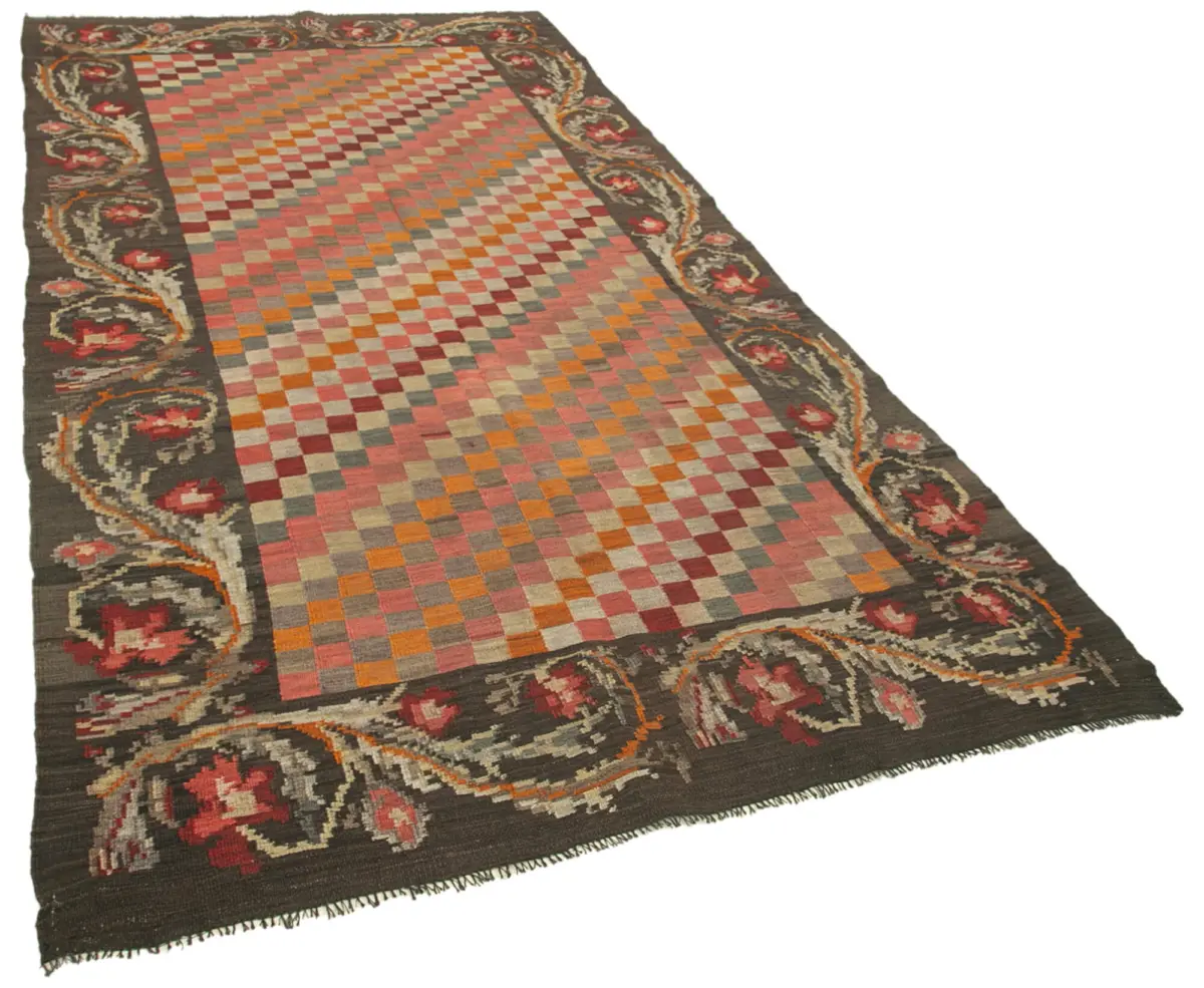 Moldovian Klasik Göbekli Kahverengi Pamuk Üzerine Yün El Dokuma Kilim-160x306 - Görsel 2