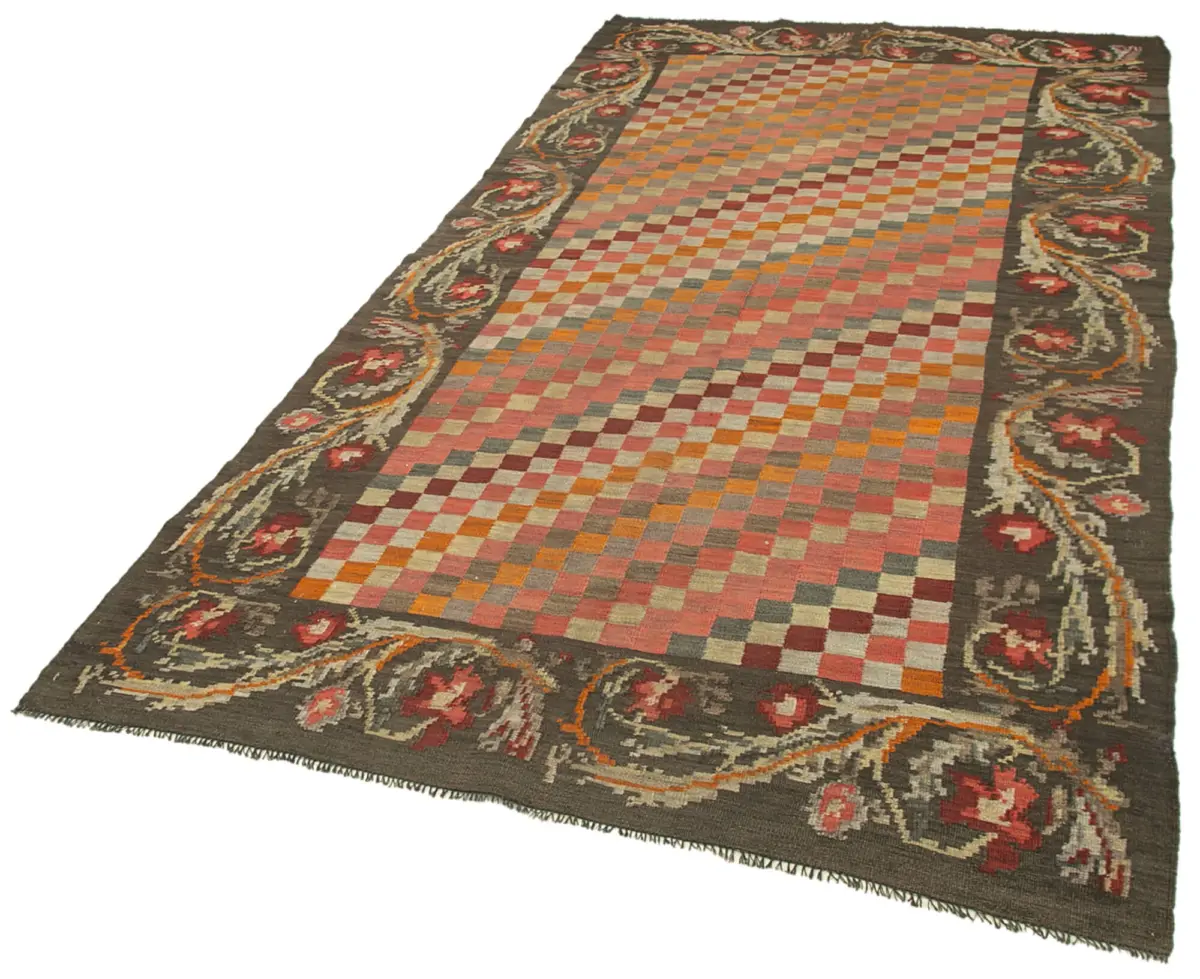 Moldovian Klasik Göbekli Kahverengi Pamuk Üzerine Yün El Dokuma Kilim-160x306 - Görsel 3