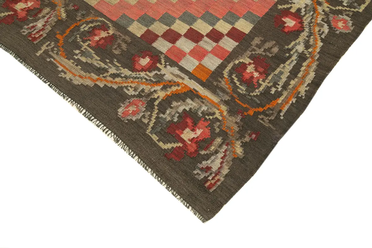 Moldovian Klasik Göbekli Kahverengi Pamuk Üzerine Yün El Dokuma Kilim-160x306 - Görsel 4
