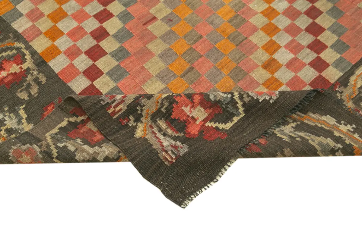 Moldovian Klasik Göbekli Kahverengi Pamuk Üzerine Yün El Dokuma Kilim-160x306 - Görsel 6