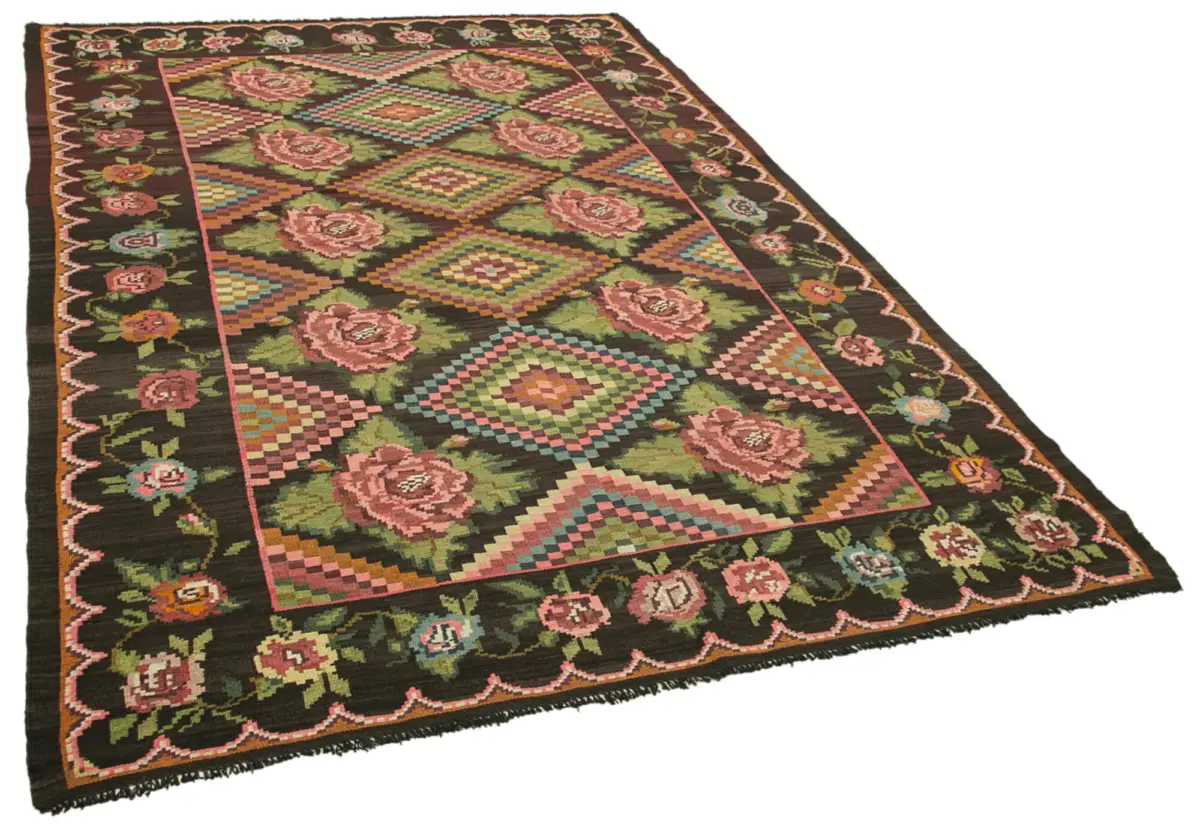 Moldovian Klasik Göbekli Siyah Pamuk Üzerine Yün El Dokuma Kilim-192x290 - Görsel 2