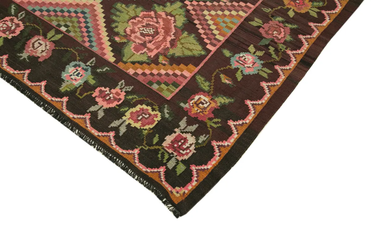 Moldovian Klasik Göbekli Siyah Pamuk Üzerine Yün El Dokuma Kilim-192x290 - Görsel 4