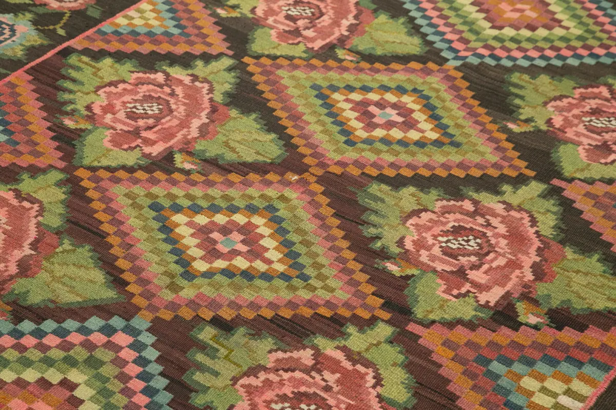 Moldovian Klasik Göbekli Siyah Pamuk Üzerine Yün El Dokuma Kilim-192x290 - Görsel 5