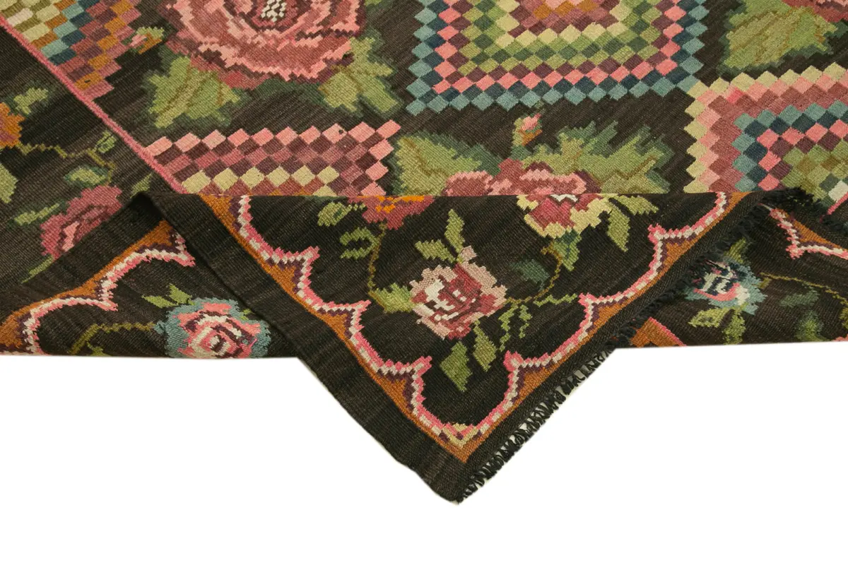 Moldovian Klasik Göbekli Siyah Pamuk Üzerine Yün El Dokuma Kilim-192x290 - Görsel 6